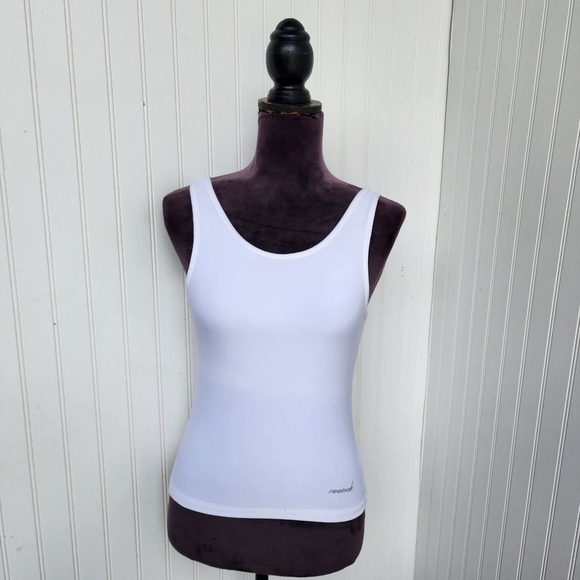 Reebok White‎ Tank Top Super Soft Streetch Soft Built In Bra Sz L - Picture 1 of 16